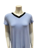 Jackie O'Loungewear S/S-NS-SKY-S25 Sky Blue Ribbed V Neck Short Sleeves Modal Nightshirt Myselflingerie.com