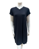 Jackie O'Loungewear S/S-NS-BLK-S25 Black Ribbed V Neck Short Sleeves Modal Nightshirt Myselflingerie.com