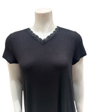 Jackie O'Loungewear S/S-NS-BLK-S25 Black Ribbed V Neck Short Sleeves Modal Nightshirt Myselflingerie.com