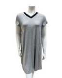 Jackie O'Loungewear S/S-NS-GRY-S25 Grey Ribbed V Neck Short Sleeves Modal Nightshirt Myselflingerie.com