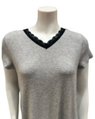 Jackie O'Loungewear S/S-NS-GRY-S25 Grey Ribbed V Neck Short Sleeves Modal Nightshirt Myselflingerie.com