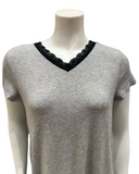 Jackie O'Loungewear S/S-NS-GRY-S25 Grey Ribbed V Neck Short Sleeves Modal Nightshirt Myselflingerie.com