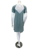 Oh! Zuza 4430 Sage Sheer Lace Short Sleeve Modal Nightshirt Myselflingerie.com