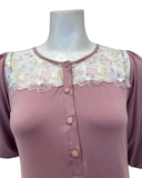 Oh! Zuza B49 Rose Heather Unlined Lace Button Down Modal Nightshirt Myselflingerie.com