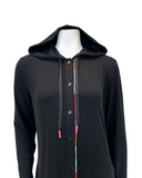 Sparrow C-7342 Ribbed Rainbow Embroidery Black Jersey Hooded Lounger Morning Robe Myselflingerie.com