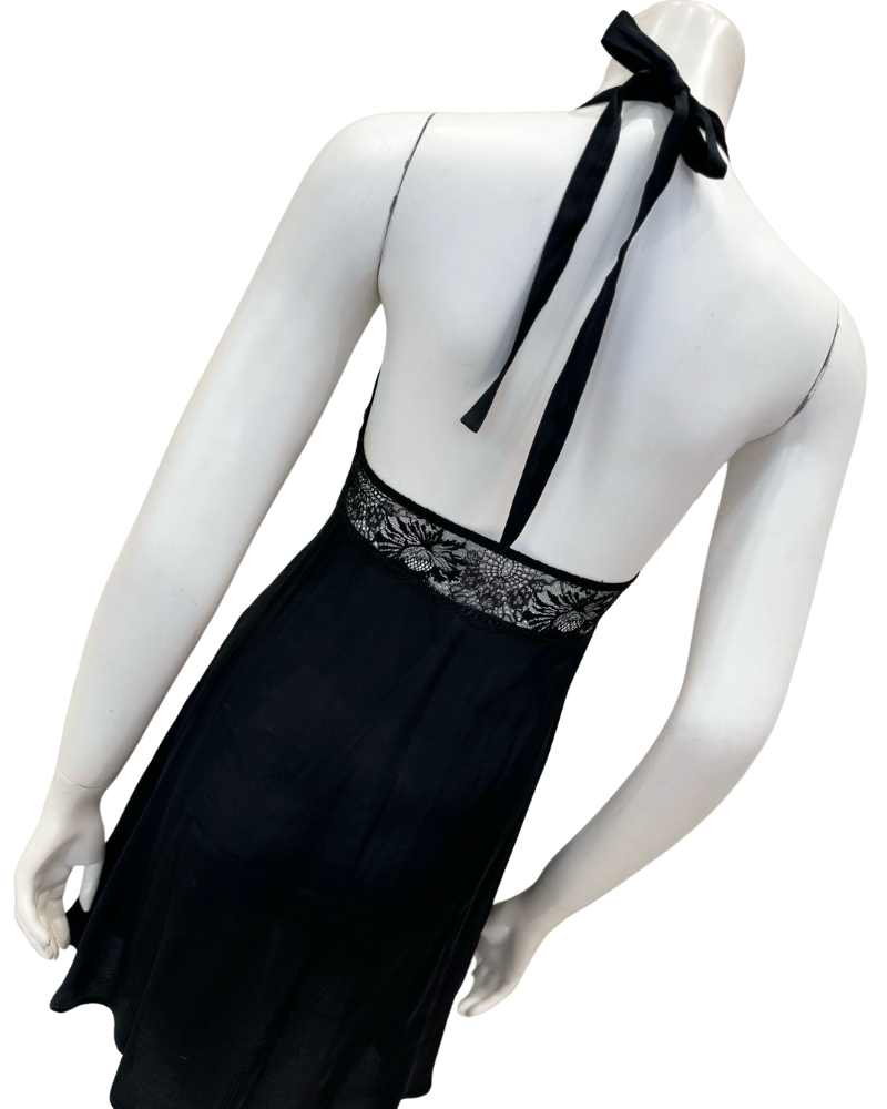 4403 + 4402 Black Lace Halter Neck Chemise & Wrap Set