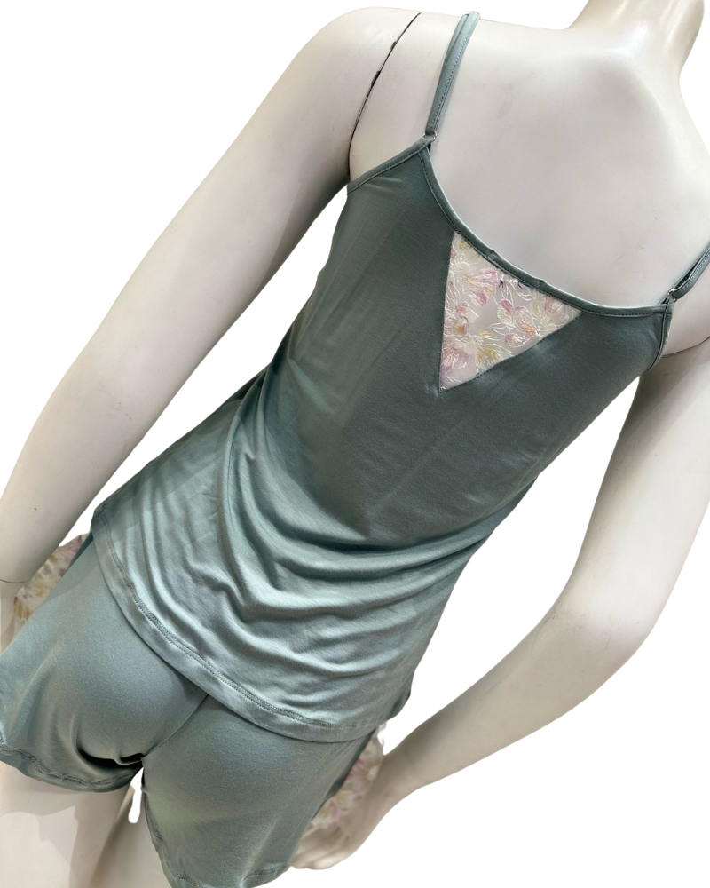 Oh! Zuza 4427 Sage Lace Modal Cami & Shorts Set Myselflingerie.com