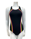 Flamingo 22FL031 Purple/Yellow Vertical Stripe Black Bathing Suit Myselflingerie.com