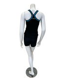 Flamingo 23FL02ZDOL Black/Aqua Trim 2 Piece Teen's Bathing Suit Tank with Shorts Myselflingerie.com