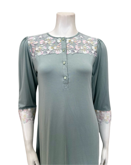 Oh! Zuza B49 Sage Lace Button Down Modal Nightshirt Myselflingerie.com