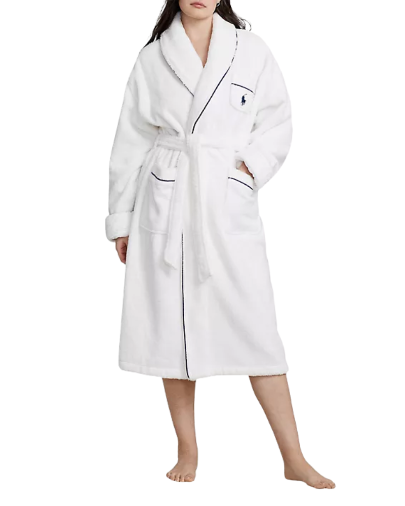 Polo by Ralph Lauren 4P0005-R2192 White Cloud Essentials Cotton Long Bathrobe Myselflingerie.com