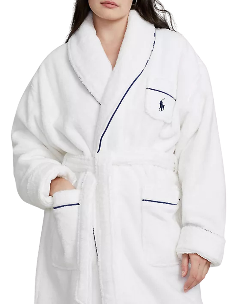 Polo by Ralph Lauren 4P0005-R2192 White Cloud Essentials Cotton Long Bathrobe Myselflingerie.com