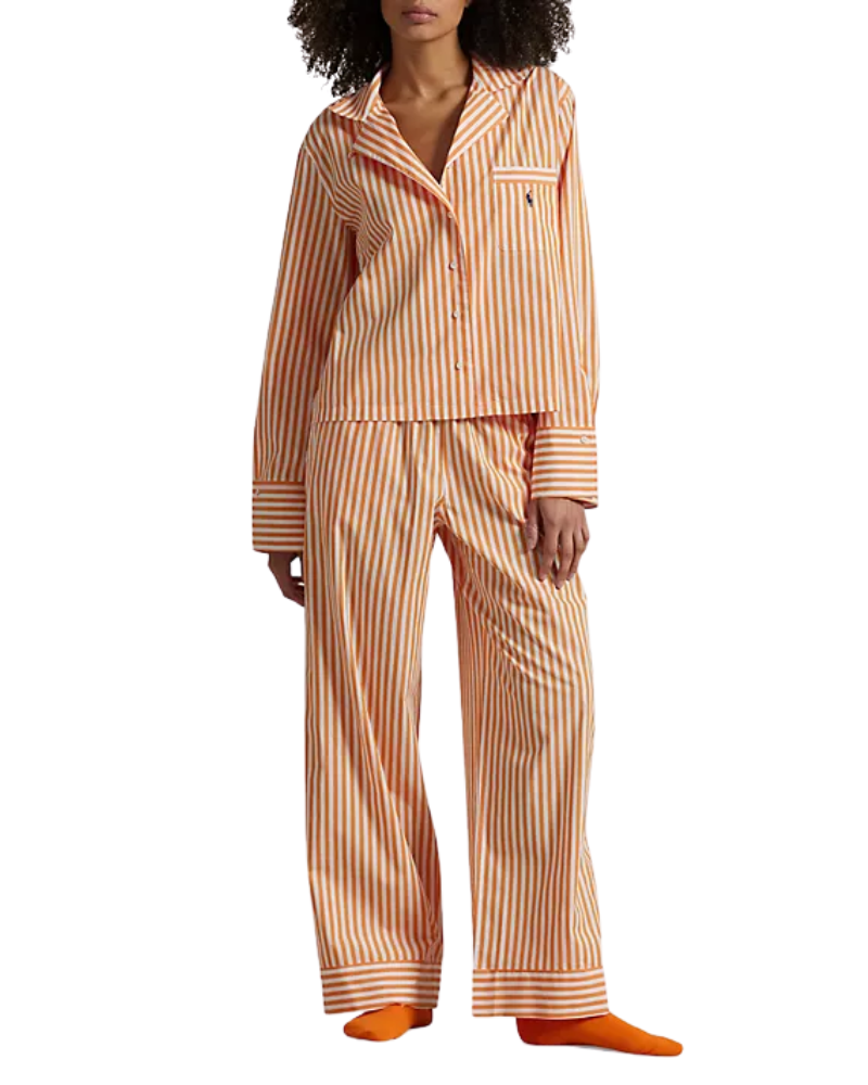 Polo by Ralph Lauren 4P8004-R2611 Tangerine Shirting Stripes Long Sleeves Pajamas Set Myselflingerie.com
