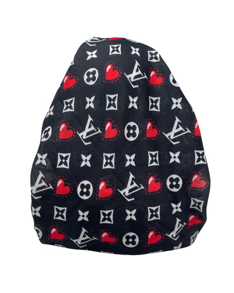 It's Younique TSFVP-OB-LV-BK Black LV Inspired Print Pre-Tied Open Back Bandanna with Velvet Grip Myselflingerie.com