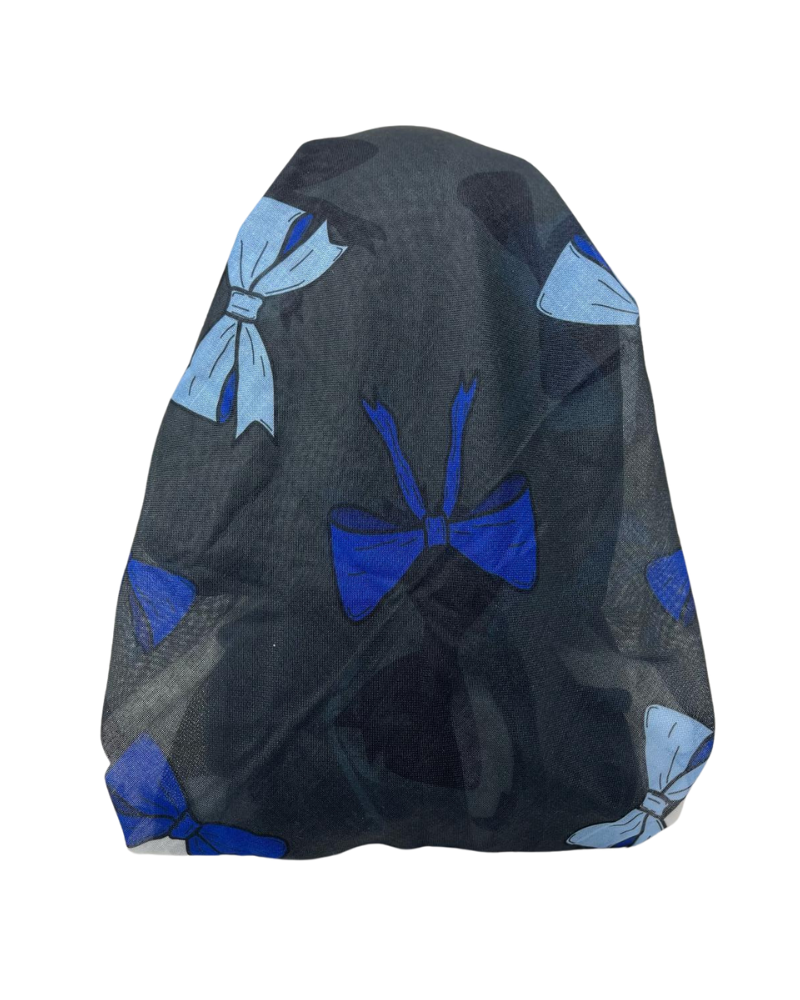 It's Younique OB-SB-BL Blue Short Bow Print Pre-Tied Open Back Bandanna with Velvet Grip Myselflingerie.com