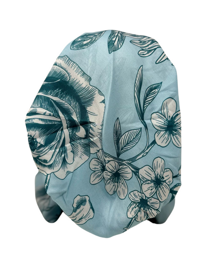 Nicsessories Light Blue Floral Toile Print Pre-Tied Bandanna with Full Grip Myselflingerie.com