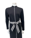 Runelli AN900 Pepita Trim Black Zippered Cotton Morning Robe w/ Removable Hood Myselflingerie.com