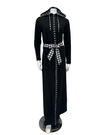 Runelli AN900 Pepita Trim Black Zippered Cotton Morning Robe w/ Removable Hood Myselflingerie.com