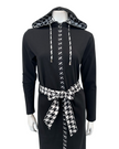 Runelli AN900 Pepita Trim Black Zippered Cotton Morning Robe w/ Removable Hood Myselflingerie.com