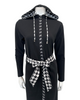 Runelli AN900 Pepita Trim Black Zippered Cotton Morning Robe w/ Removable Hood Myselflingerie.com