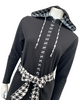 Runelli AN900 Pepita Trim Black Zippered Cotton Morning Robe w/ Removable Hood Myselflingerie.com