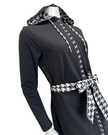 Runelli AN900 Pepita Trim Black Zippered Cotton Morning Robe w/ Removable Hood Myselflingerie.com