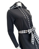 Runelli AN900 Pepita Trim Black Zippered Cotton Morning Robe w/ Removable Hood Myselflingerie.com