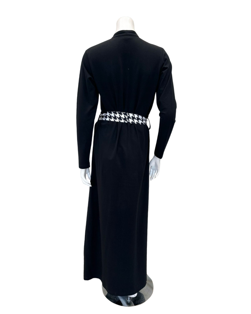 Runelli AN900 Pepita Trim Black Zippered Cotton Morning Robe w/ Removable Hood Myselflingerie.com