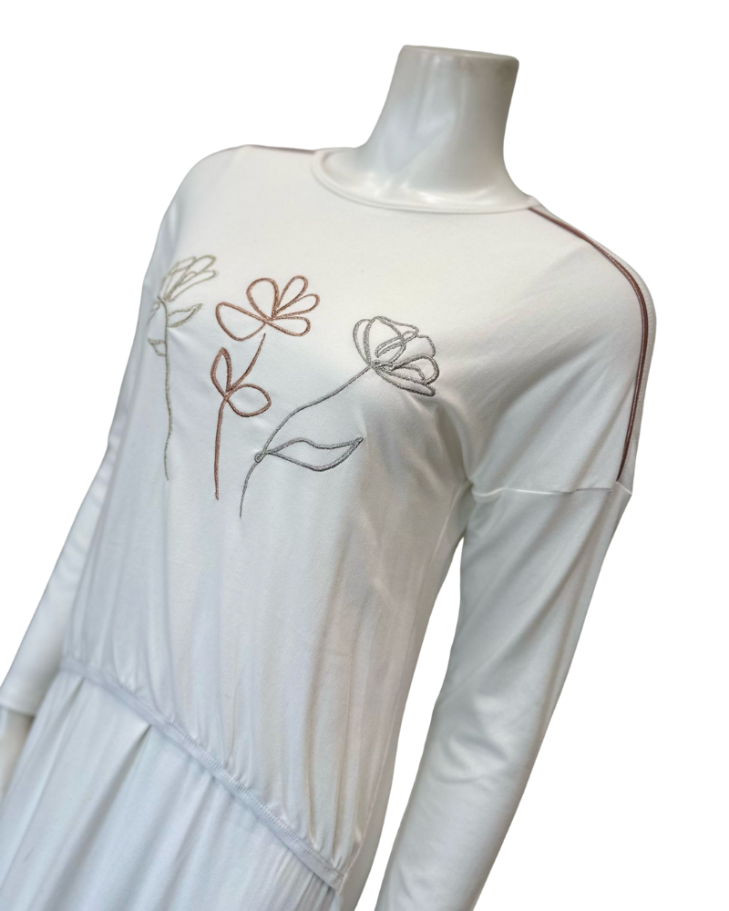 Mega Dreams 357736 White Ribbed Tri Color Embroidered Flowers Modal Nursing Nightgown Myselflingerie.com