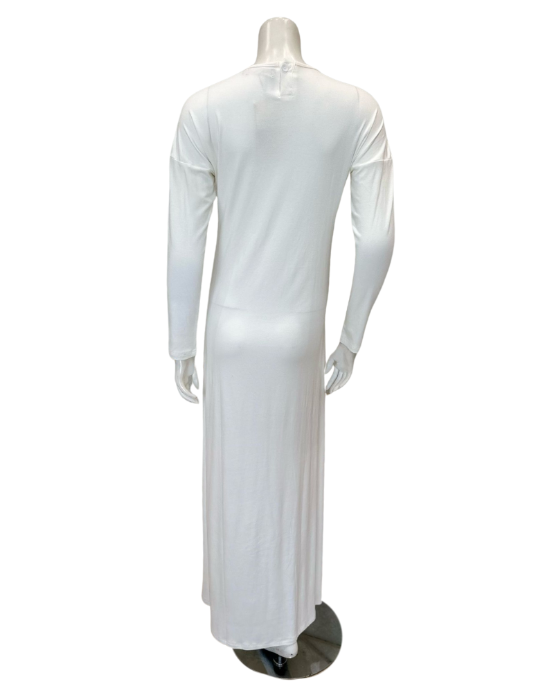 Mega Dreams 357736 White Ribbed Tri Color Embroidered Flowers Modal Nursing Nightgown Myselflingerie.com