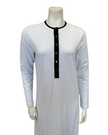Nico Italy AL835WT White with Black Trim Snap Front Cotton Nightgown Myselflingerie.com