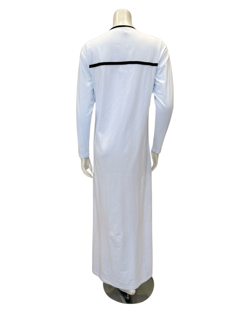 Nico Italy AL835WT White with Black Trim Snap Front Cotton Nightgown Myselflingerie.com