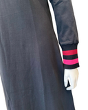 Angelice C-7372 Black Cotton Modest V Neck Striped Cuff Pull On Nightgown Myselflingerie.com