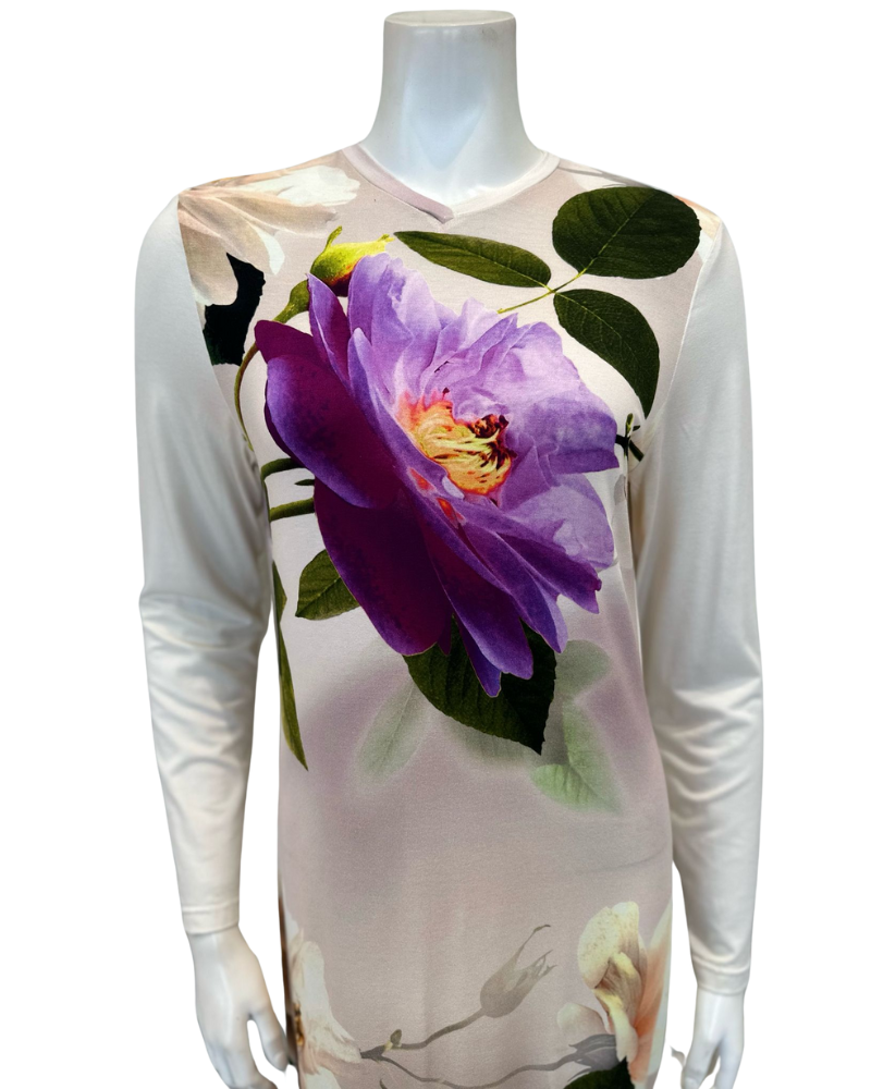 Angelice S7383 Purple Floral Cream Pull On Modal Nightgown Myselflingerie.com