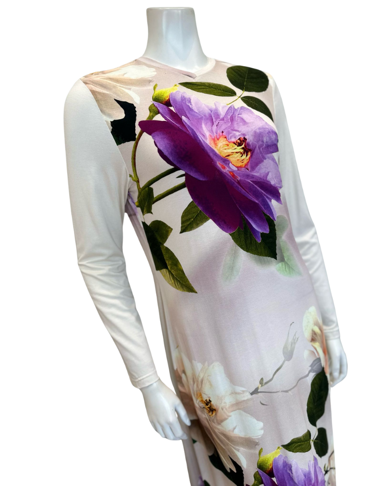 Angelice S7383 Purple Floral Cream Pull On Modal Nightgown Myselflingerie.com