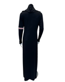 Sparrow C-7412 Black Colored Striped Sleeve Zippered Black Jersey &nbsp;Hooded Lounger Morning Robe Myselflingerie.com