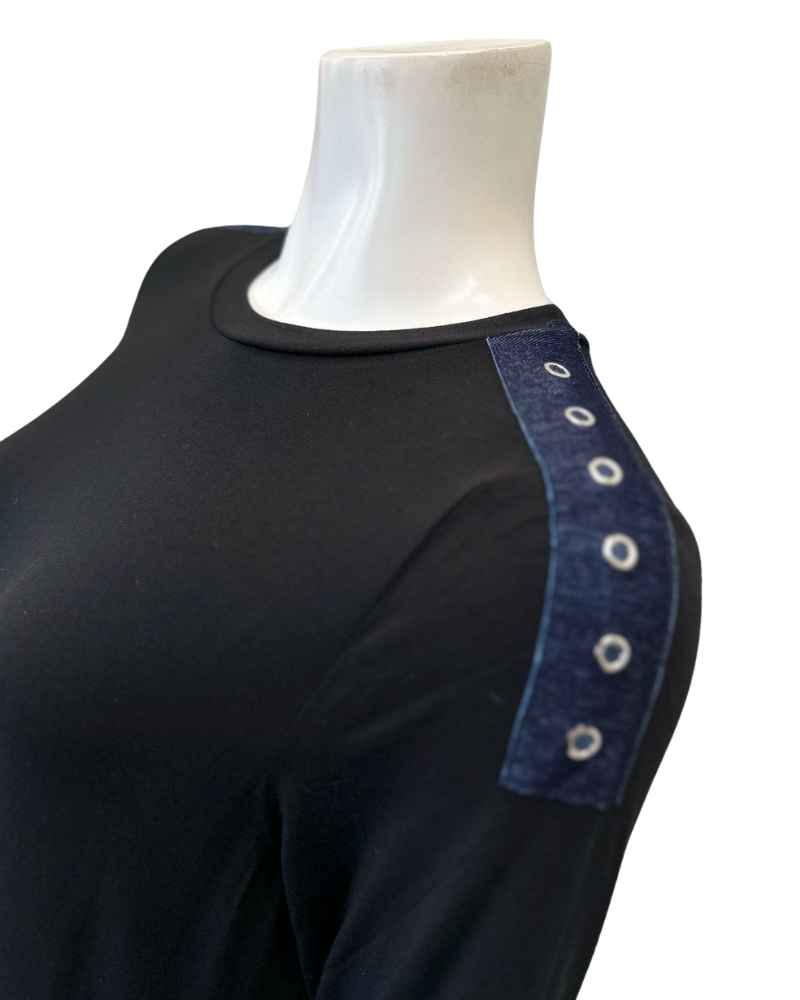 ORD PRO2577 Black with Denim Stripe Pull On Modal Teen Nightgown Myselflingerie.com