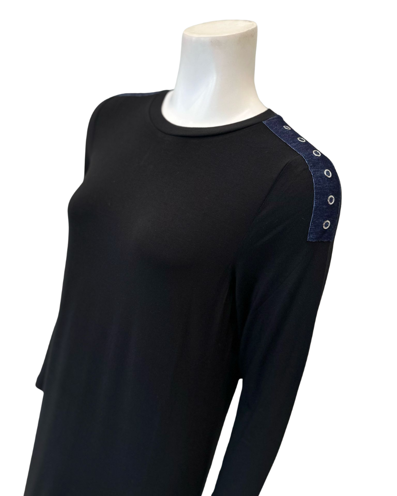 ORD PRO2577 Black with Denim Stripe Pull On Modal Teen Nightgown Myselflingerie.com