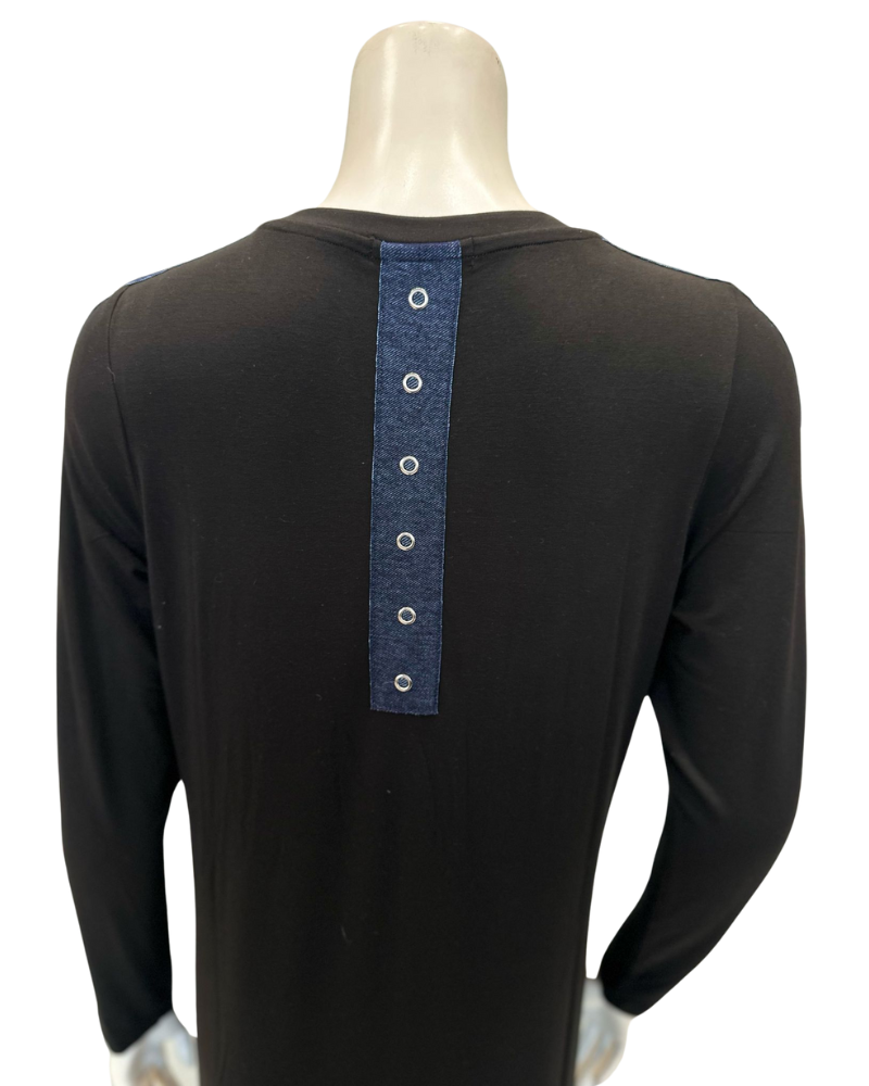 ORD PRO2577 Black with Denim Stripe Pull On Modal Teen Nightgown Myselflingerie.com