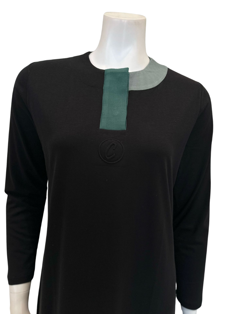 Chicolli N5088 Black/Multi Color Contrast Cotton Button Down Nightgown Myselflingerie.com