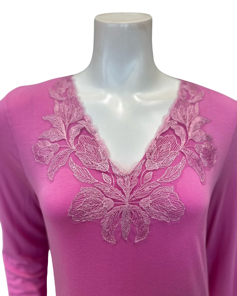 Verdiani 4342 Orchid Lace V Pull On Modal Nightgown Myselflingerie.com