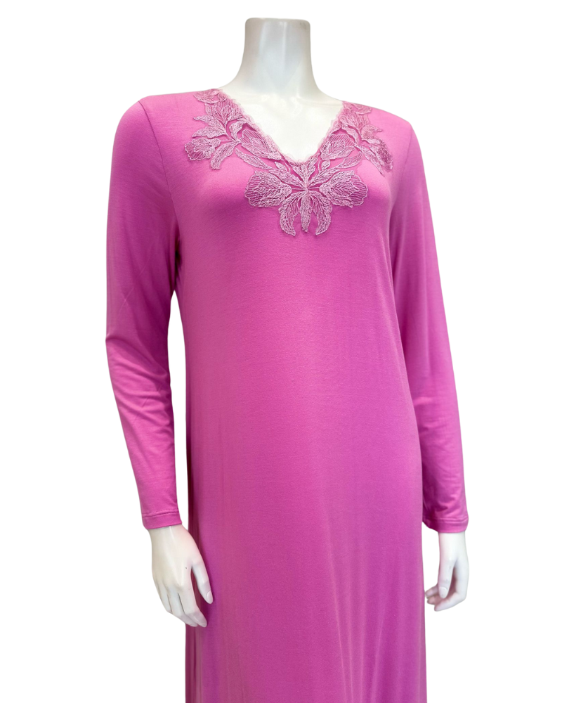 Verdiani 4342 Orchid Lace V Pull On Modal Nightgown Myselflingerie.com