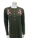 Pen-ky 11953 Green Cherry Blossom Button Down Cotton Blend Nightgown Myselflingerie.com