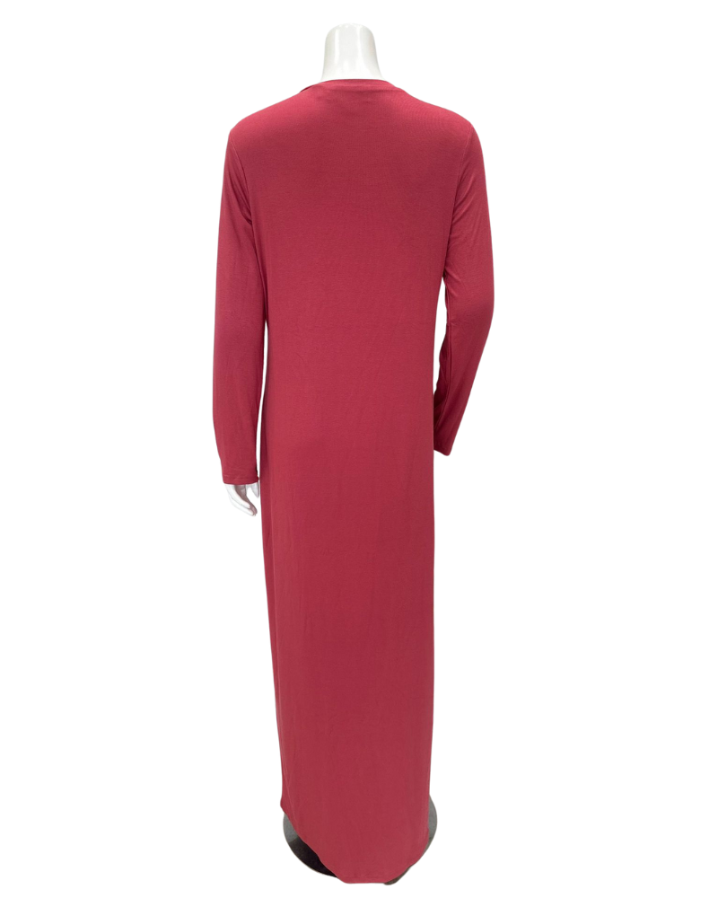 Angelice S-7259 Rosewood  Modest V Neck Ribbed Modal Nightgown Myselflingerie.com