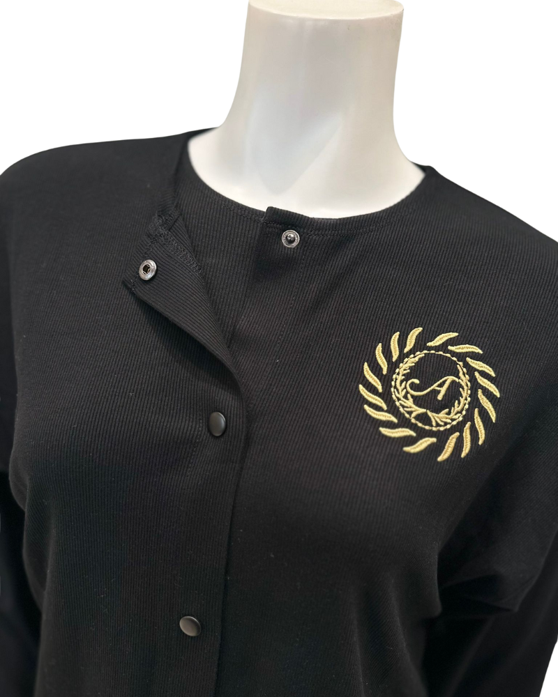 Sparrow S-7336 Black Ribbed Modal Cardigan with Emblem Myselflingerie.com