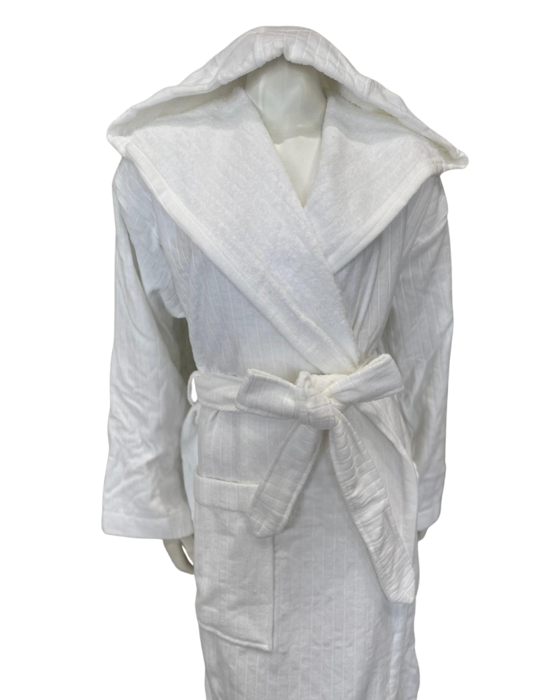 Veluda 25805 White Linea 100% Cotton Hooded Terry Bath Robe Myselflingerie.com