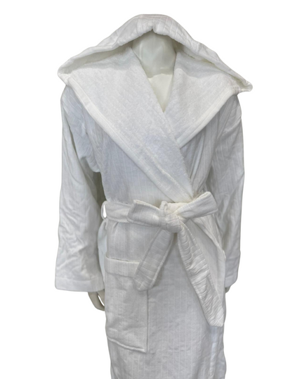 Veluda 25805 White Linea 100% Cotton Hooded Terry Bath Robe Myselflingerie.com