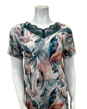 4529 Floral Print Sheer Lace Back Ribbed Modal Nightshirt
