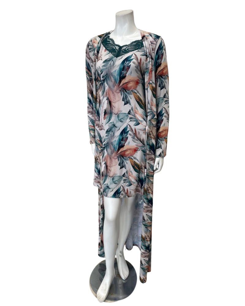Oh! Zuza 4530 Floral Ribbed Modal Morning Robe Myselflingerie.com