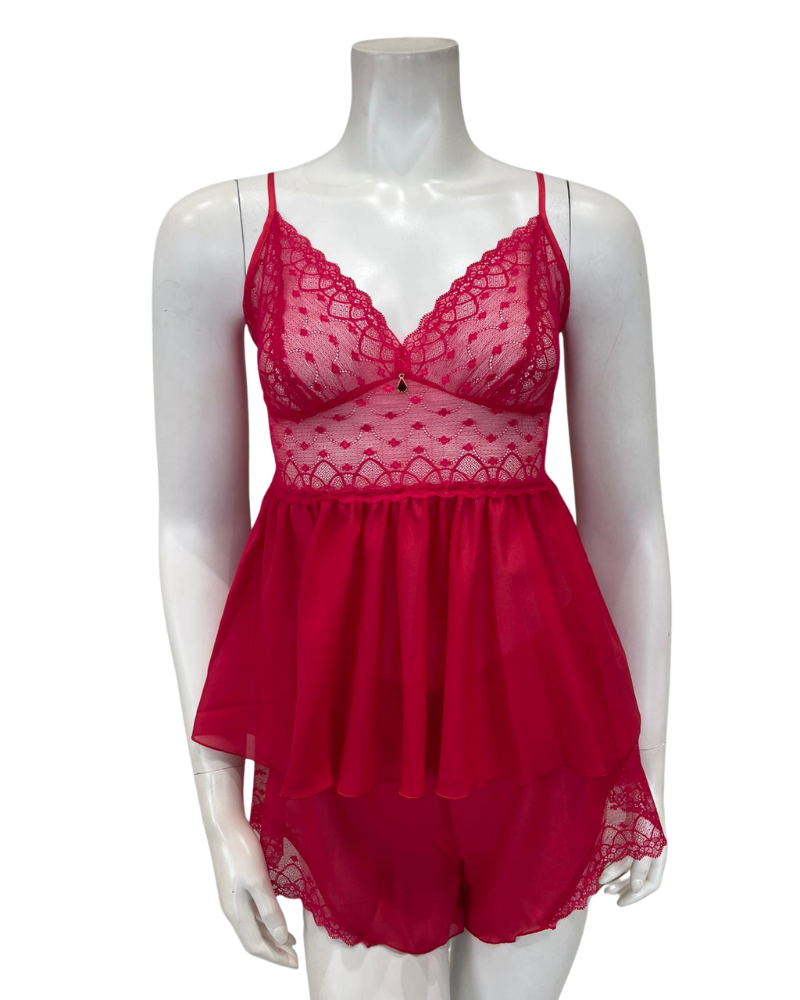 Oh! Zuza 4536 Raspberry Lace Sheer Cami & Shorts Set Myselflingerie.com